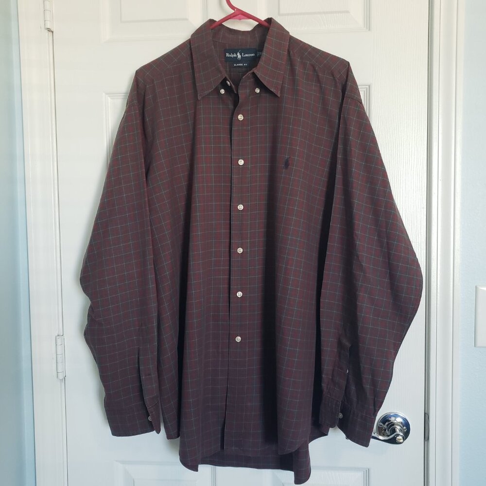 Polo Ralph Lauren L/S Button Up Shirt Mens XL Plaid Red/Green Classic Fit India
